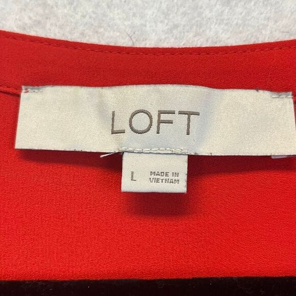 LOFT Women’s Sleeveless Blouse Large Red Ruffle Trim Keyhole Neck Flowy Top - Picture 5 of 13